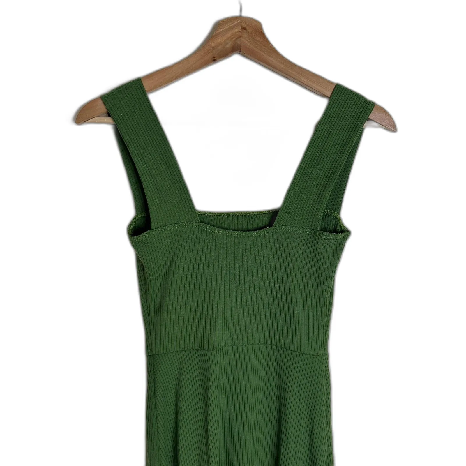 Reformation cassi knit Dress XS Green Ribbed Midi Sleeveless Square Neck slit - Image 11