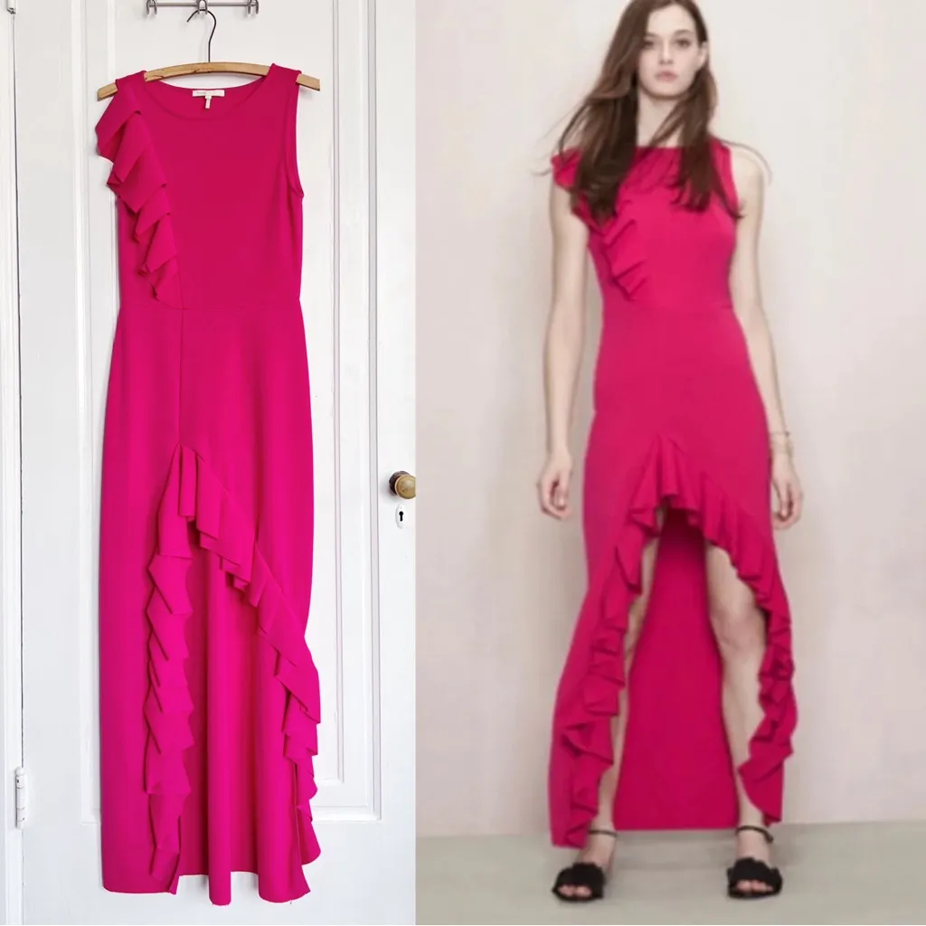 Maje • Romana Stretch-Crepe Maxi Dress gown fuchsia pink ruffle asymmetrical - Image 2