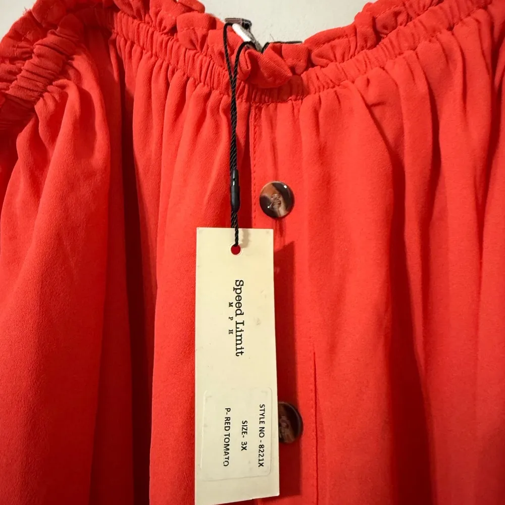 Speed Limit MPH women’s size 3X red tomato pullover cold shoulder blouse adjusts Orange - Image 2