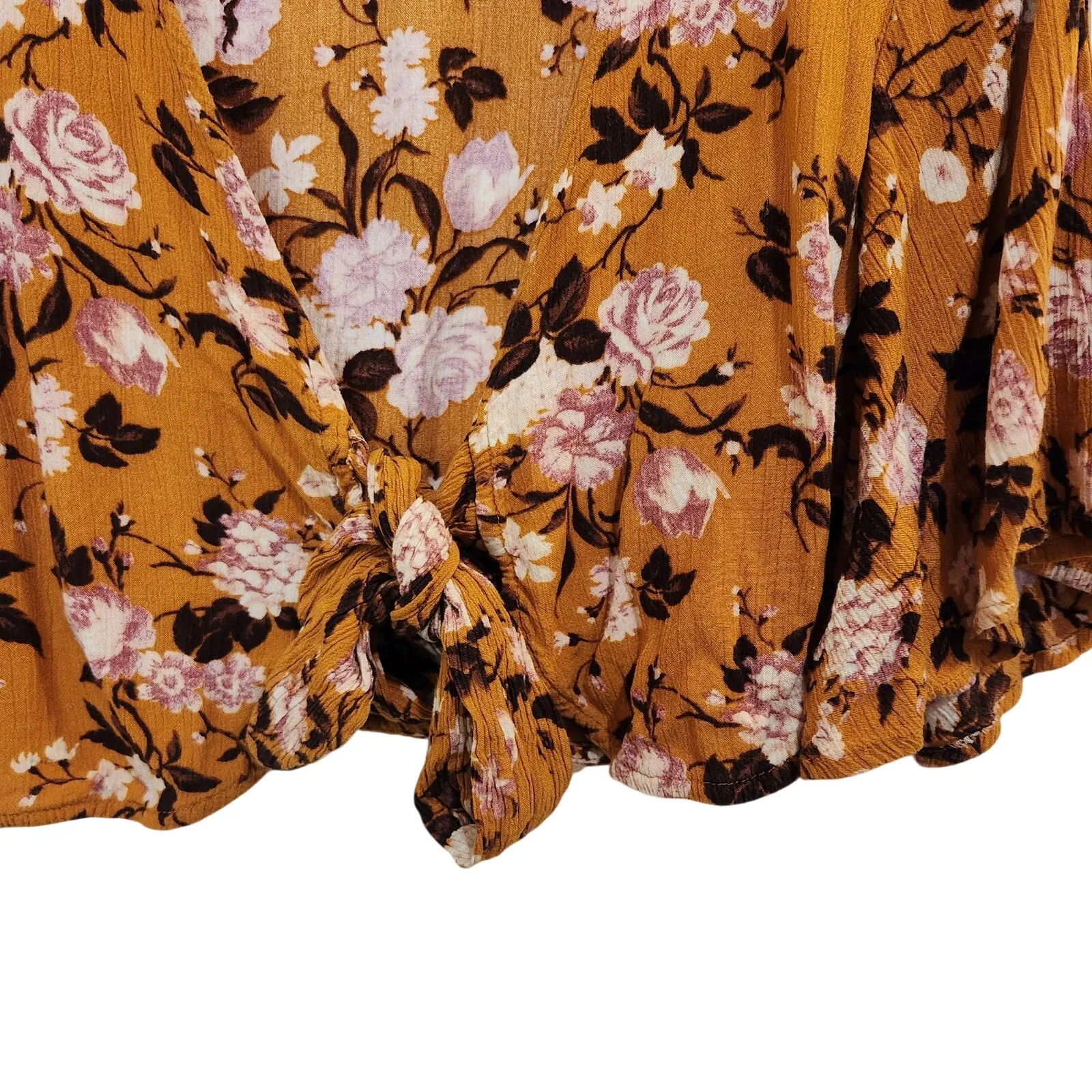 American Eagle Orange Floral Flare Sleeves Tie Front Crop Top Blouse Medium - Image 5