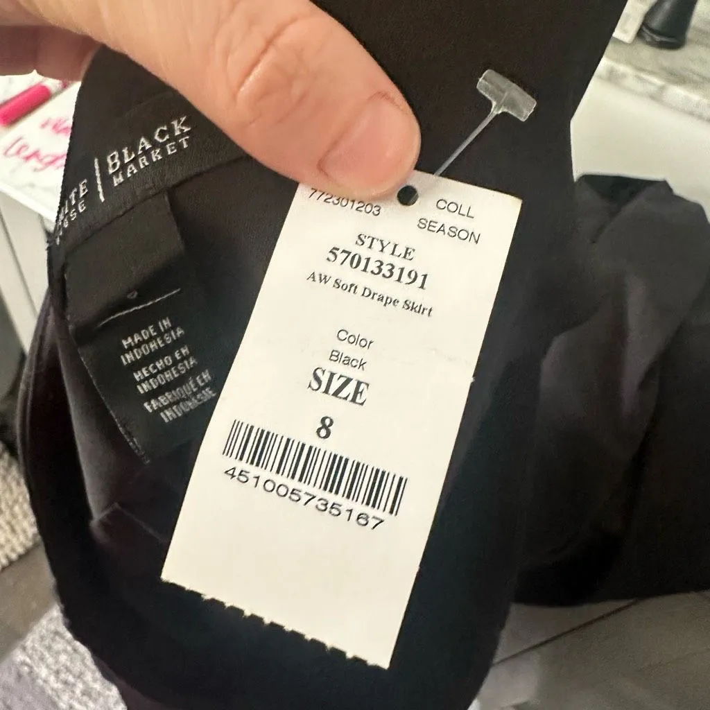 White House Black Market Women’s 8 Black Drape Skirt New Career Office Core - Image 4