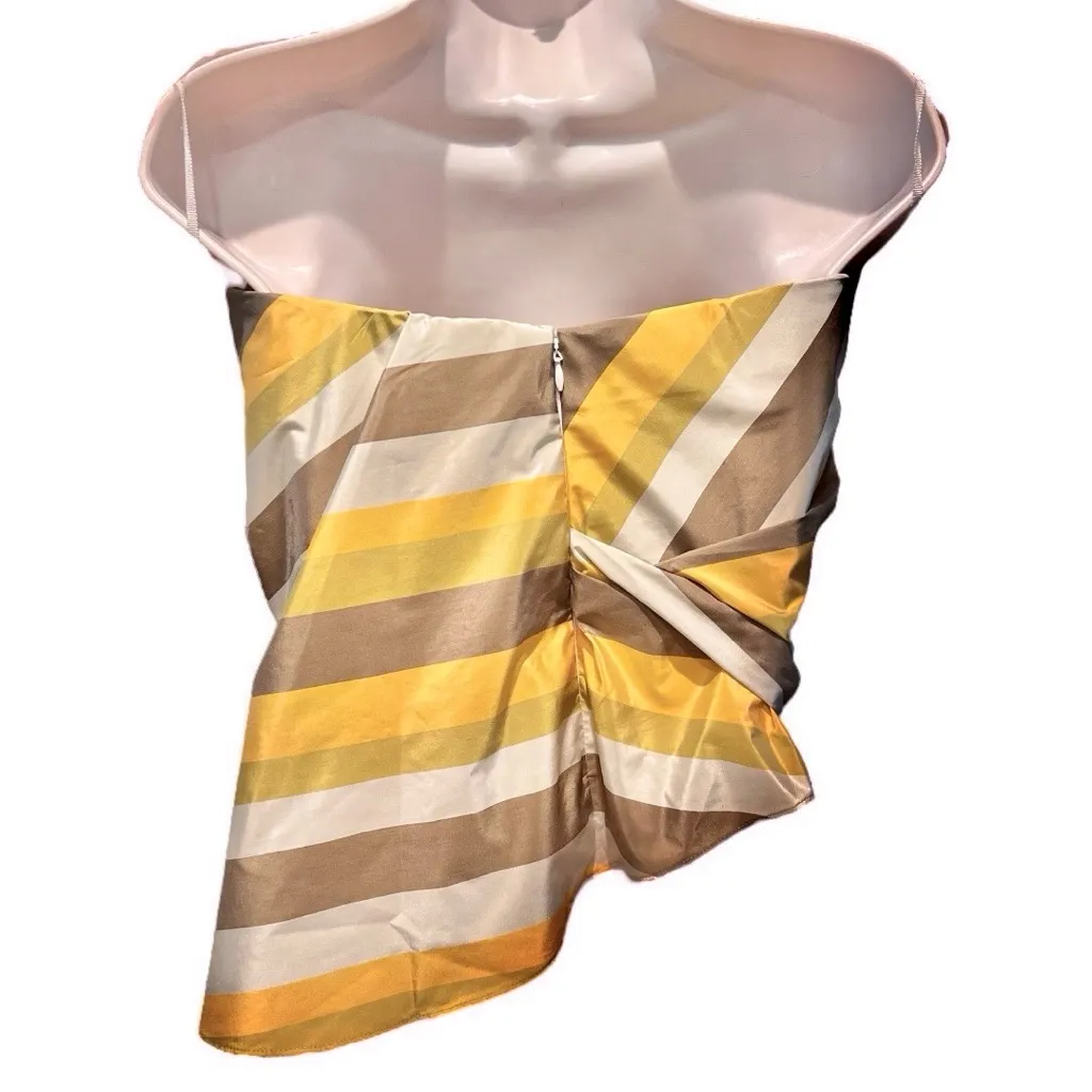 Christopher Esber Silk Nylon Shirting Side Drape Bustier Top in Striped Daylight Yellow Size 6 - Image 5