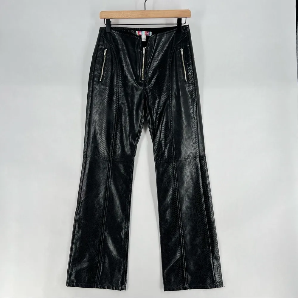 Urban Outfitters Alexa Faux Leather Reptile Print Exposed‎ Zipper Fly Moto Pant - Image 3
