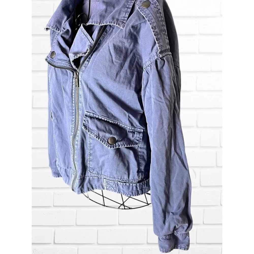 American‎ Eagle Women's Size S Blue Purple Bomber Jacket Asymmetrical Zipper - Image 3