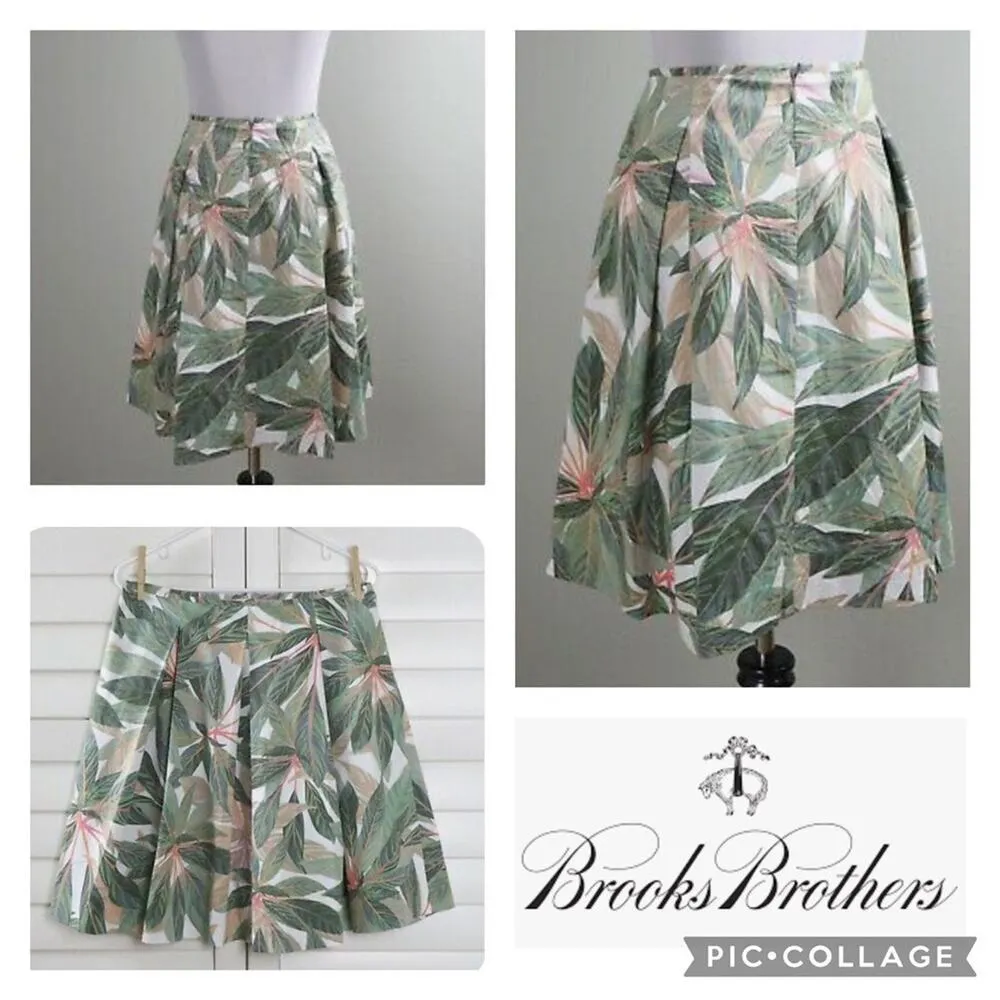 NWT Brooks Brothers Tropical Leaf Print Pleated Skirt size 10 - Image 2