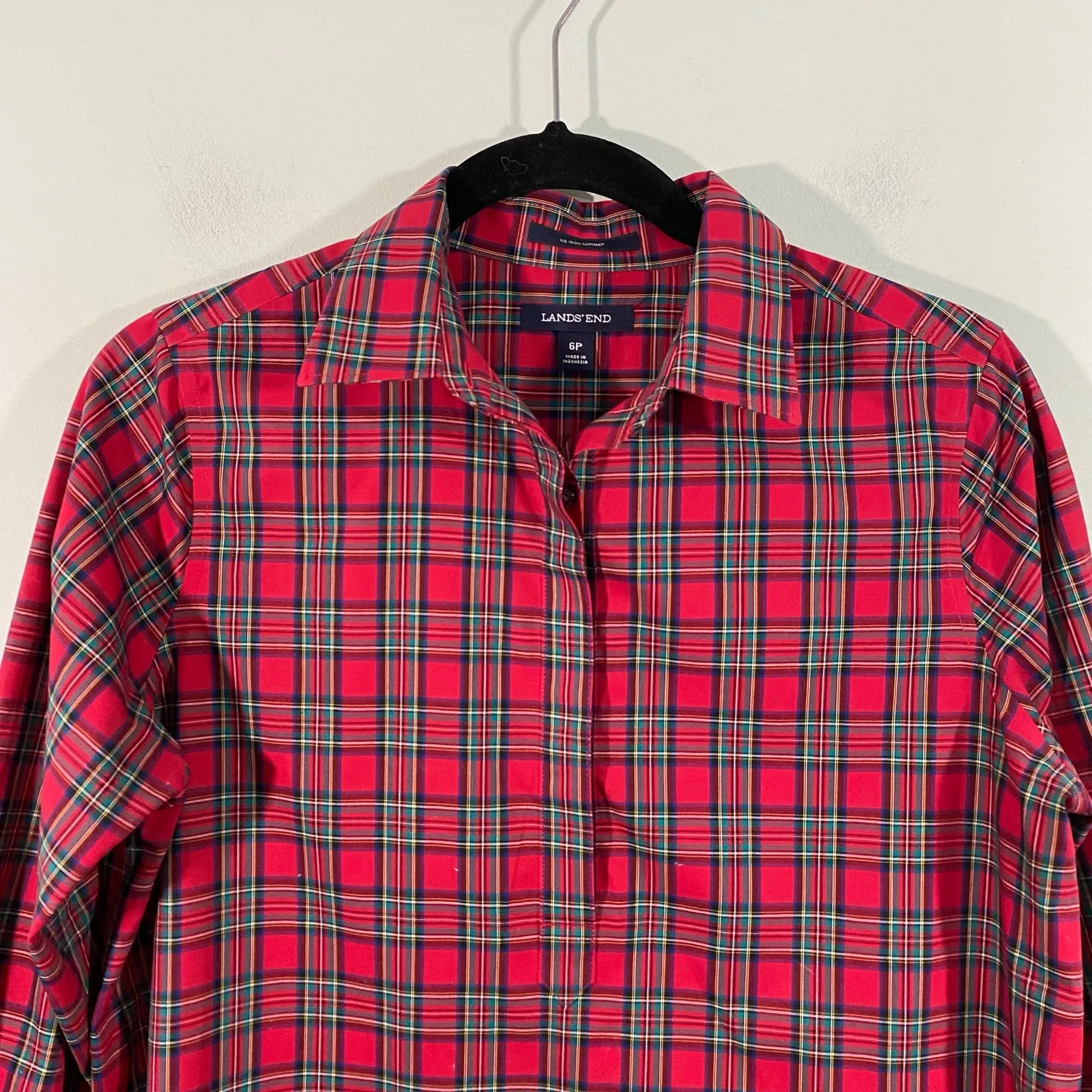 Lands' End Tartan Plaid No Iron Supima Quarter Buttons Popover Shirt Size 6P - Image 2