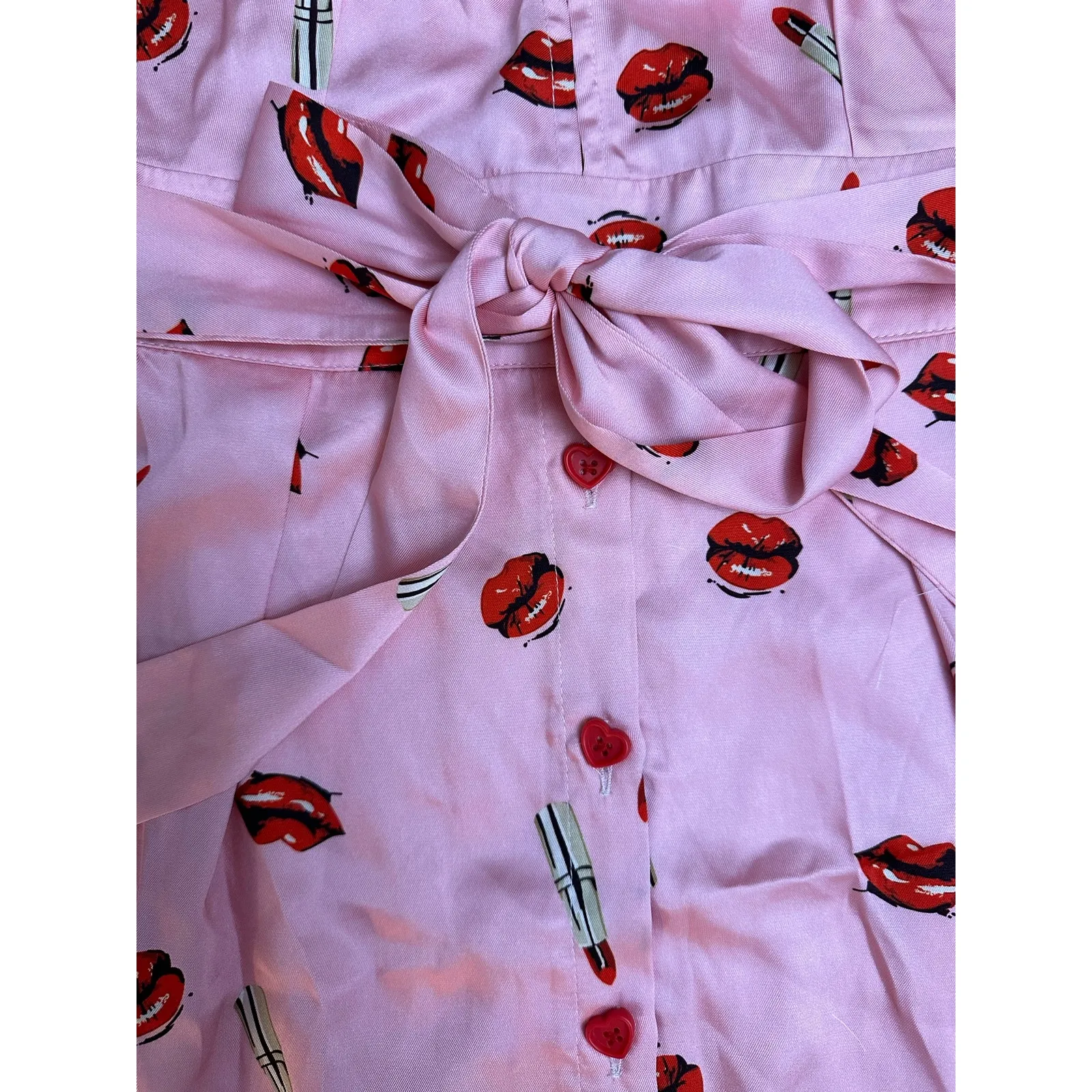 JB Julie Brown NWOT Pink Kisses and Lipstick Satin Dress Size‎ 2 - Image 8