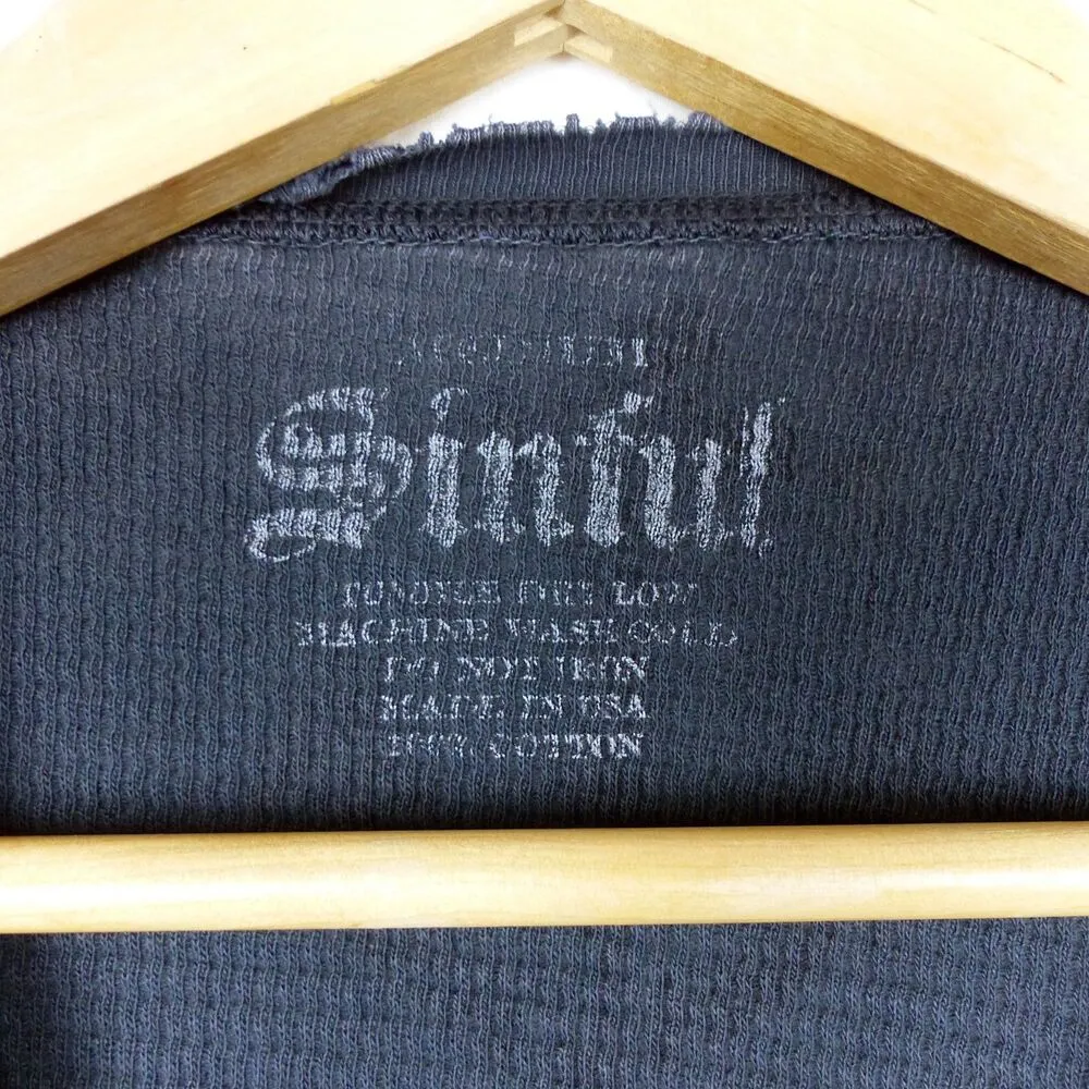 VTG Sinful Affliction Thermal Waffle Top Women M Black Destroyed Bird Tattoo Y2K Size M - Image 8