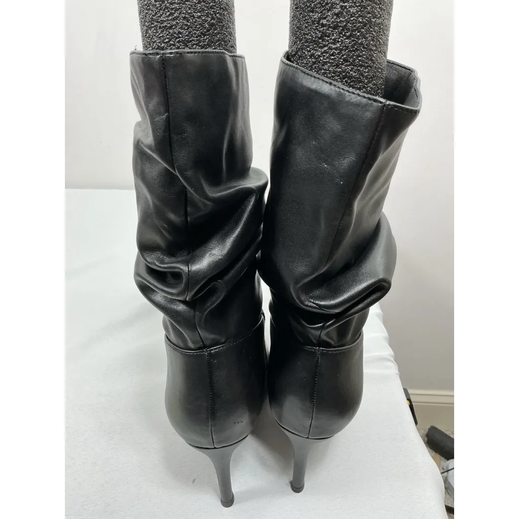 Womans Pullon Midcalf Slouched Boots 8 Black Pointed Toe Stiletto NWOT - Image 5