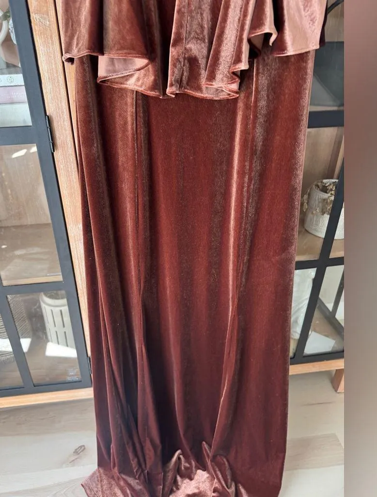 Revelry Riley Convertible Velvet Dress gown rust off shoulder maxi fit flare Orange Size 14 - Image 5