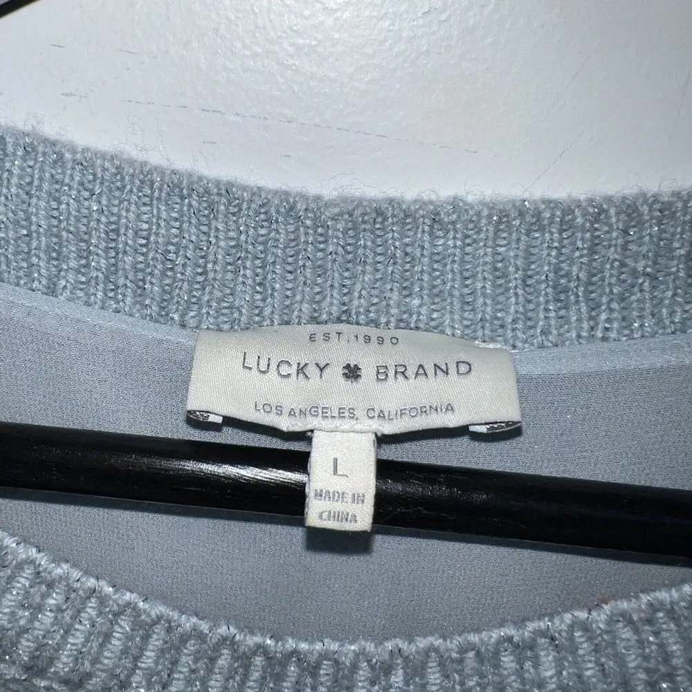 Lucky Brand Womens Light Blue Silver Knit Sweater Size L Pullover Sparkly - Image 3