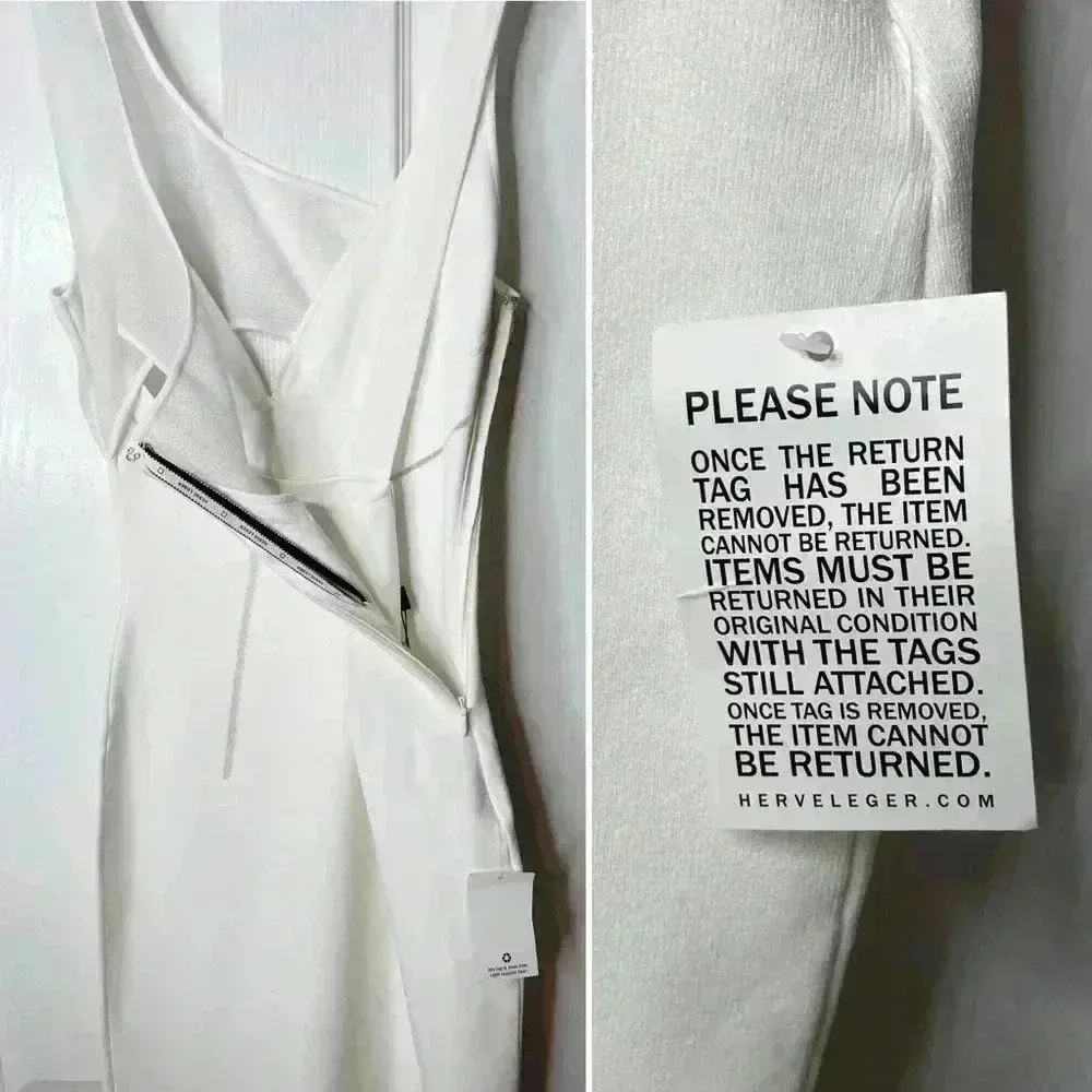 NWT - HERVÉ LÉGER X LAW ROACH Layered Sheer Intarsia Midi Dress Size Large White - Image 7