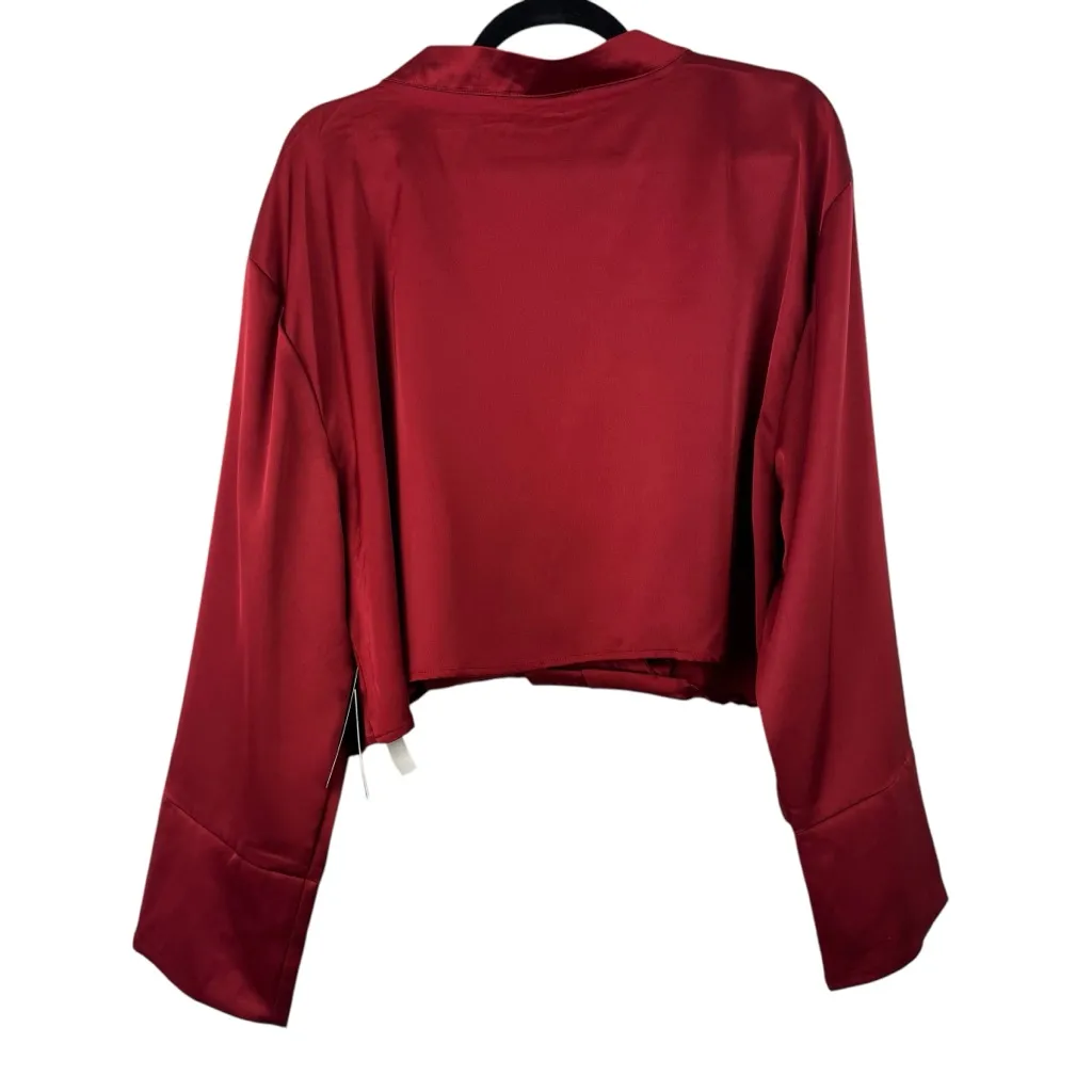 NWT‎ ELOQUII CROPPED SATIN BLOUSE Surplice Faux Wrap Red Holiday Plus Size 22 - Image 10