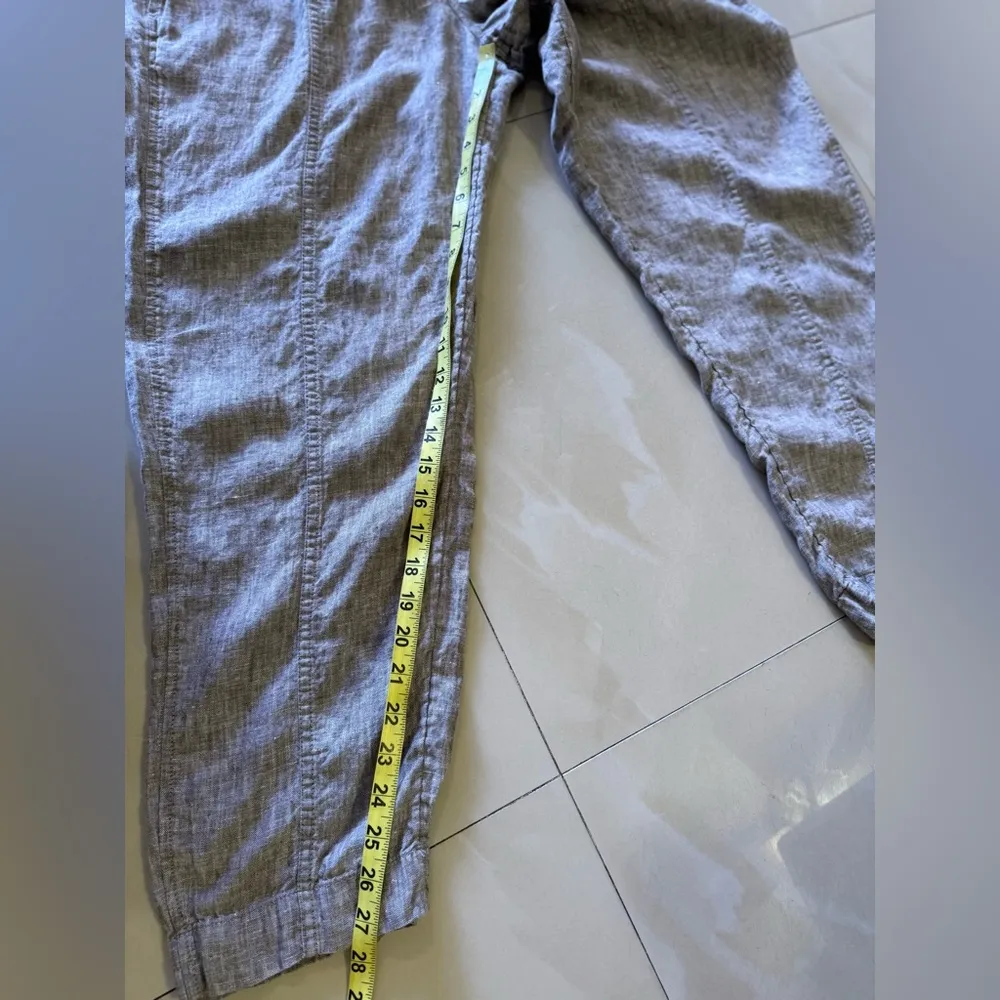 Athleta tall gray pants linen elastic waist and  foot 4 pockets tie size L - Image 9