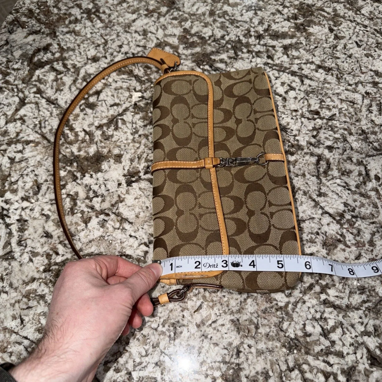 Coach Signature Jacquard x Leather Demi Pouch 6348 beige Vintage Bagette Y2K - Image 11