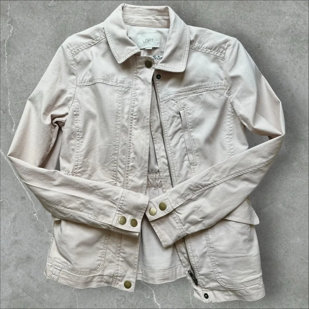 LOFT Beige Utility Jacket-Lightweight Cotton Twill with Pockets (980) - Image 11