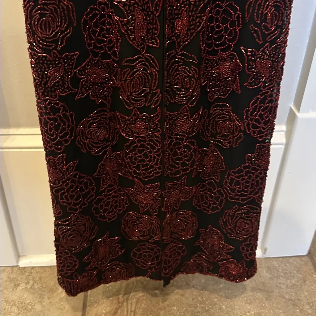Vintage Lillie Rubin Red Beaded Gown 100% silk shell Black Size XS - Image 5