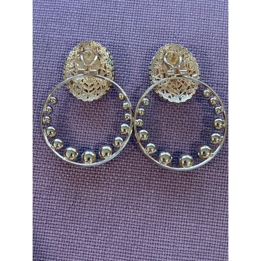 Anton Heunis Gem Cluster Hoop Earrings in Pink Blue Crystal & Gold New Womens - Image 5