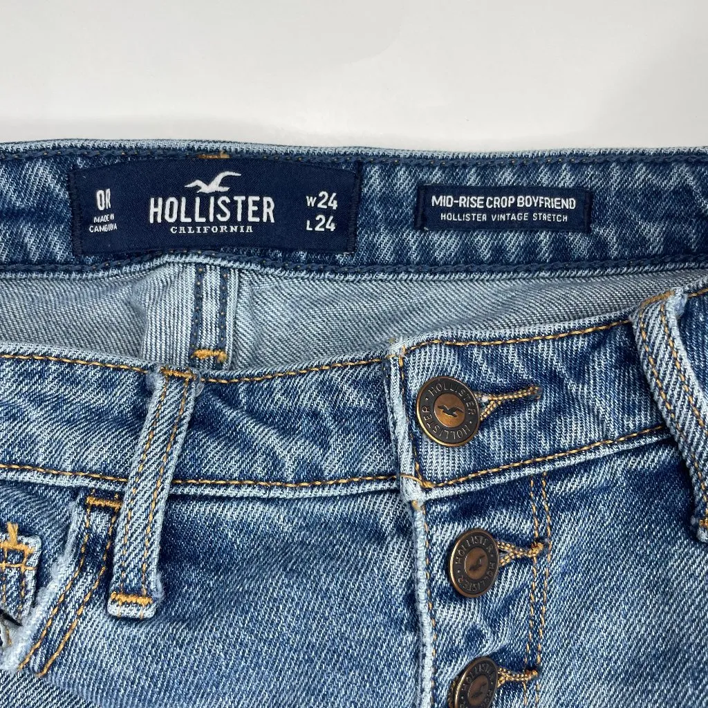 Blue Mid-Rise Crop Boyfriend distressed Denim Jeans Size 0R W24 L24 - Image 6