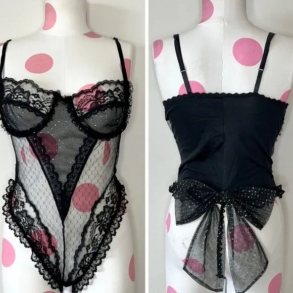 Vintage Gothic Teddy Lingerie Black Size M - Image 2