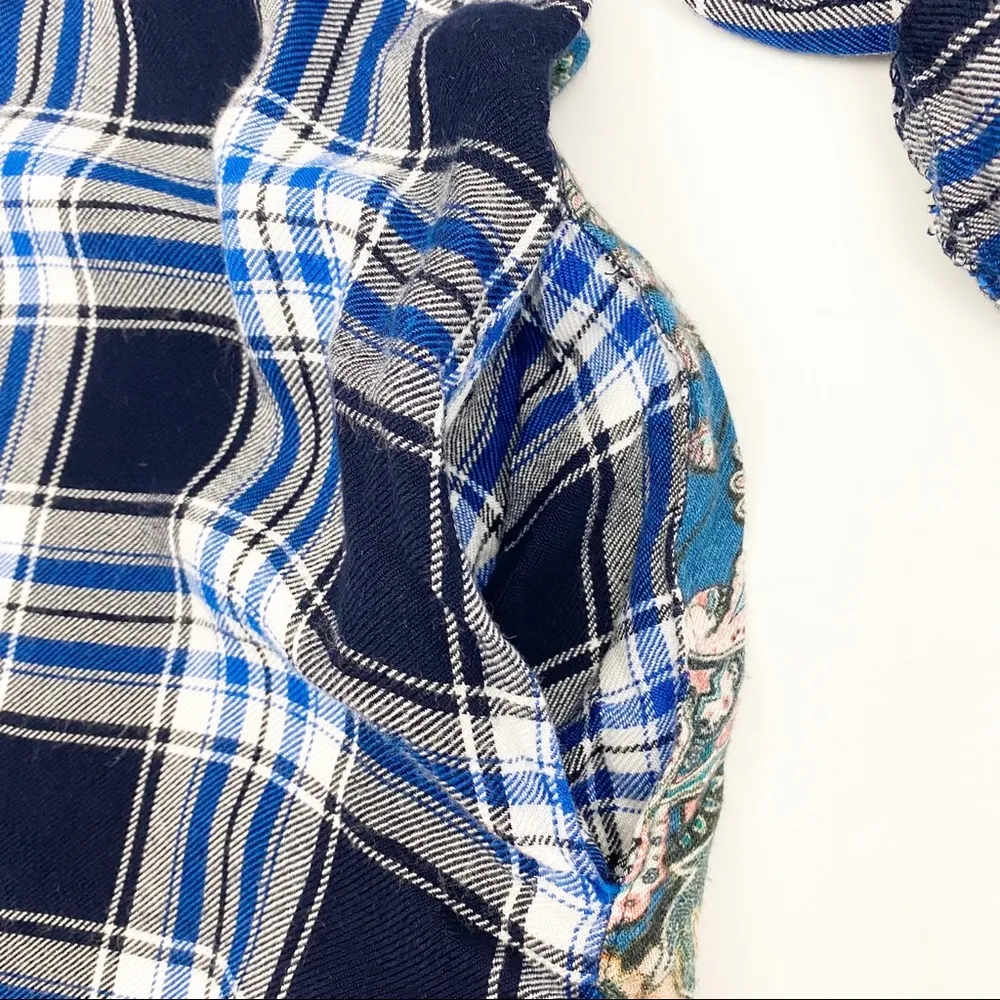 Tolani Collection Plaid Floral Paisley Tab Sleeve Button Down Tunic: Blue - Image 11