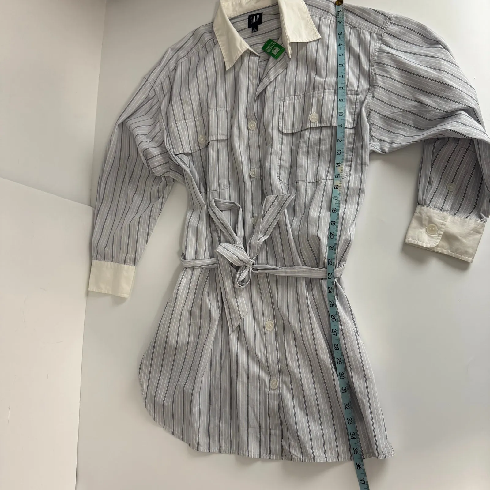 Gap‎ Organic Cotton Striped Blue White Mini Shirt Dress Size Medium NWT - Image 6