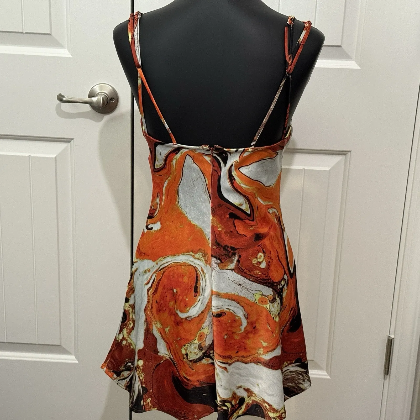 Urban‎ Outfitters MEDIUM Pretty Please Retro Marbled Strappy Cut Out Mini Dress - Image 2