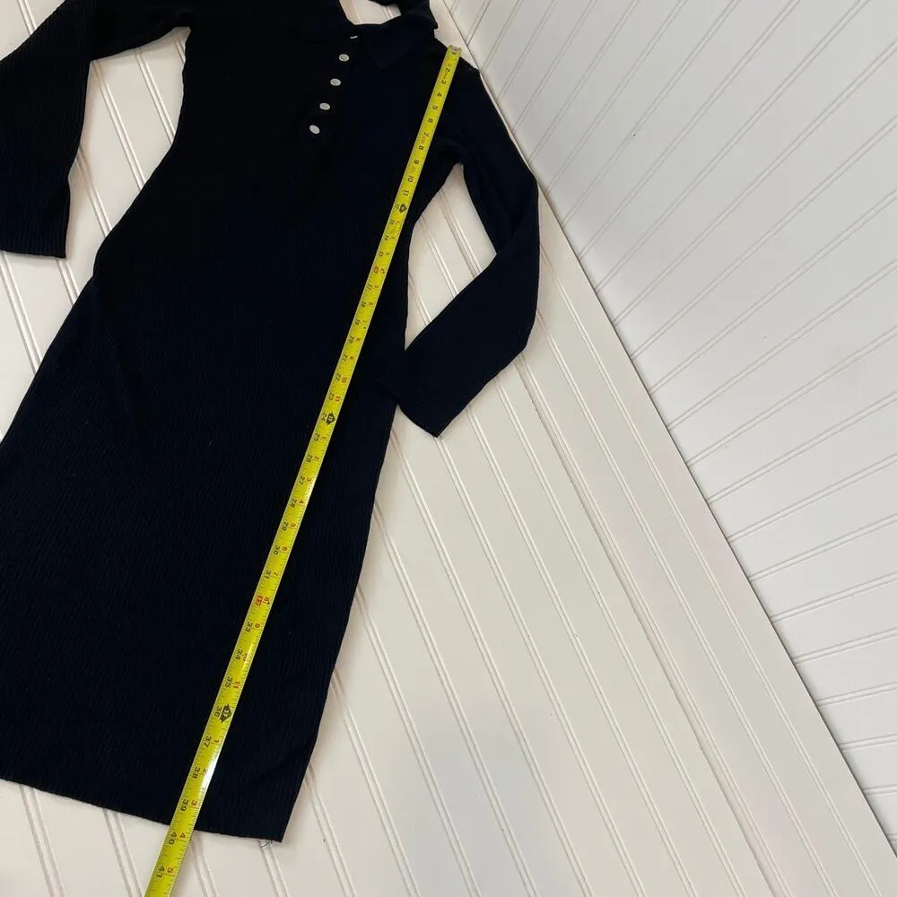 Almost Famous Women’s Black Open Back Long Sleeve Midi Polo Dress Size L - Image 8