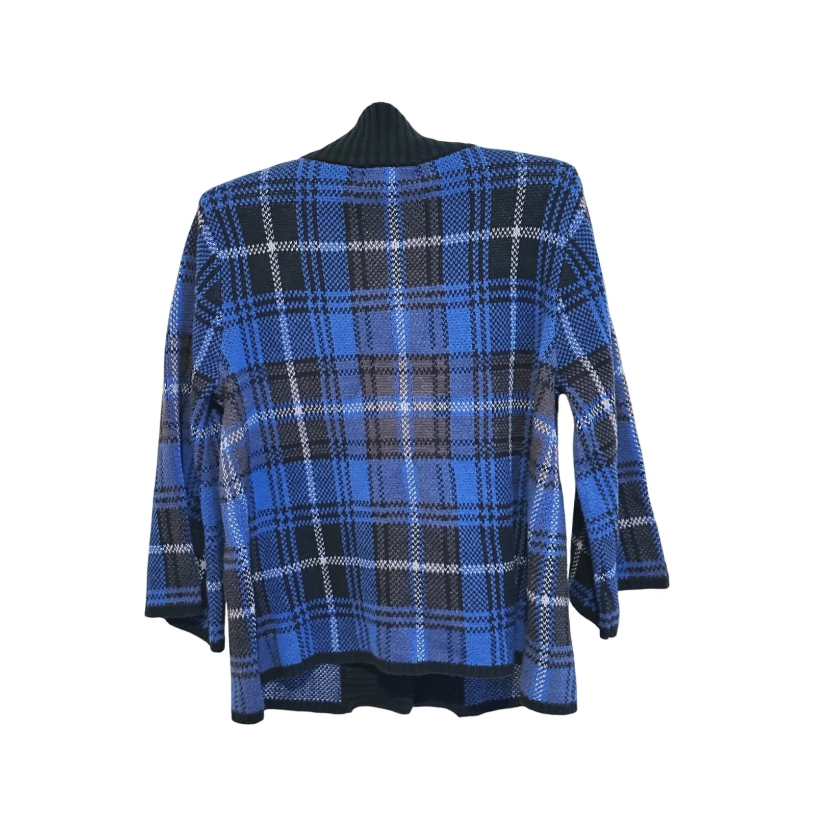 Vintage Dressbarn Tartan Plaid Chunky Cardigan Small Blue Dark Academia Heritage - Image 3
