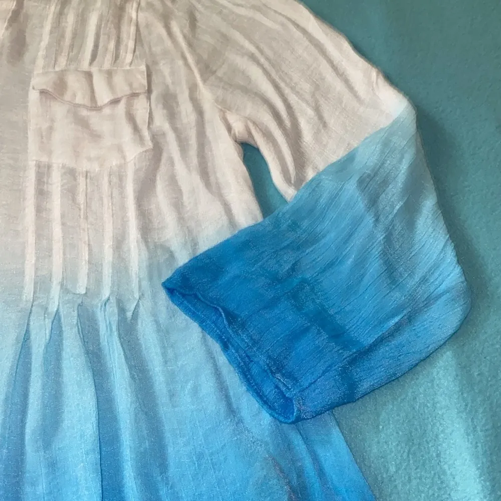 ZAC & RACHEL gauzy ombré tunic long sleeves semi sheer pockets v - Image 3