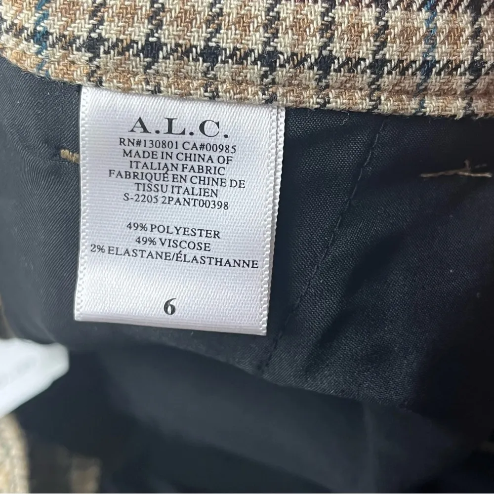 A.L.C. Edwin Split Hem Plaid Women Size 6 28 Waist Khaki Tan Pant High Waist NEW - Image 4