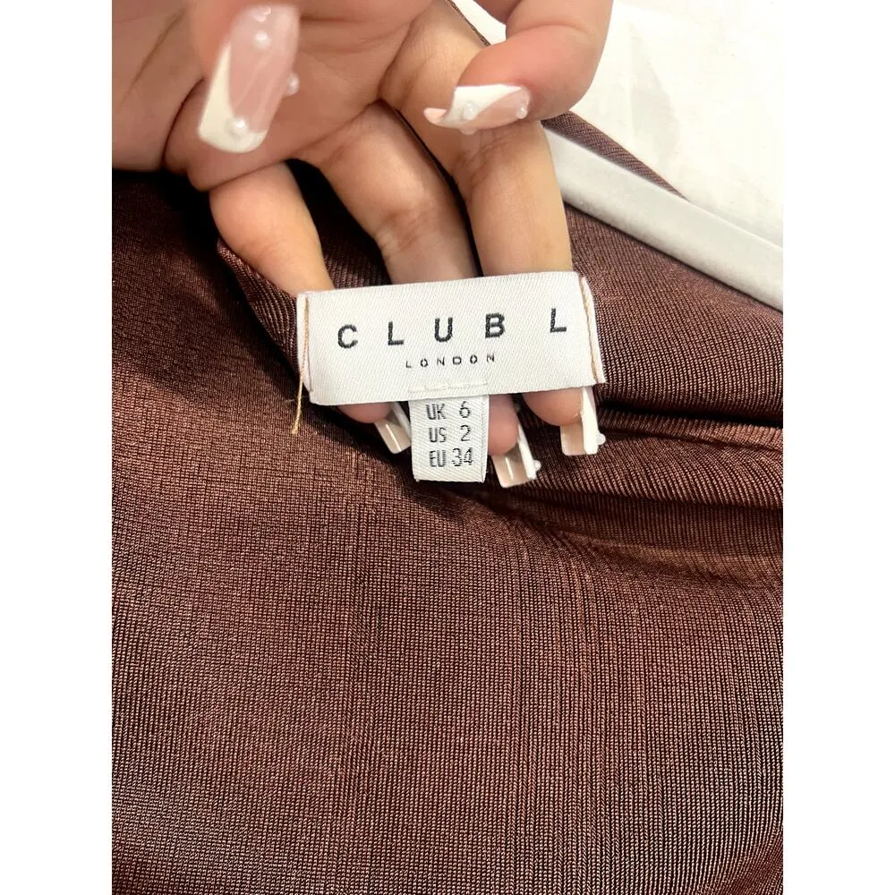 Club L Dorit One Shoulder Asymmetric Ruched Midi Dress Chocolate Women's US 2 - Image 5