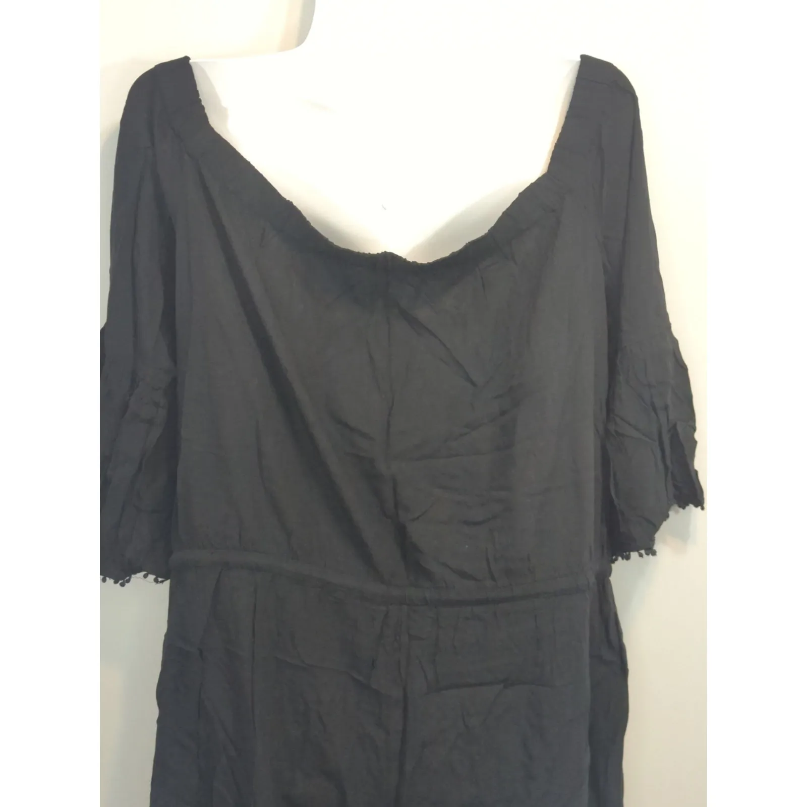 Ann Taylor LOFT Black Bell Fringe Sleeves Tasseled Waist Romper Women's LARGE - Image 6