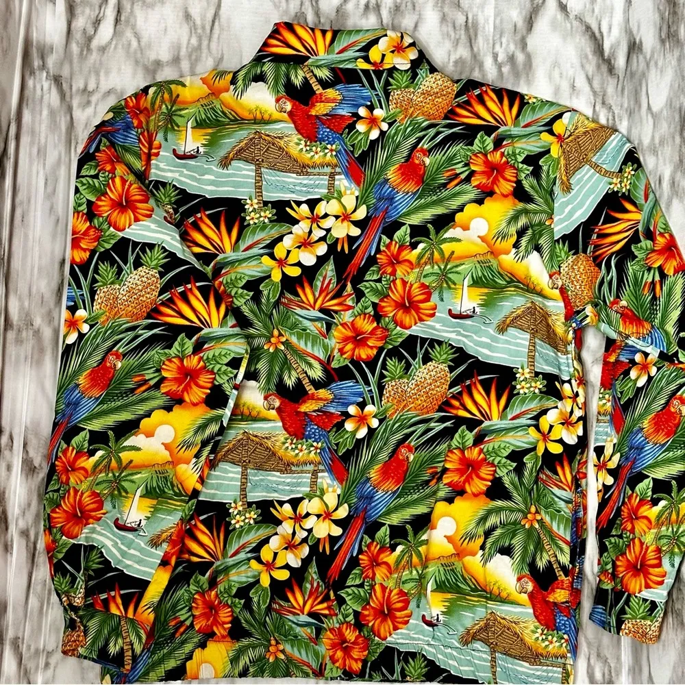Surf Crush Tiki Vtg Sz S Hawaiian Print Zip Up Jacket CB Casual Macaw Tropical Red - Image 6