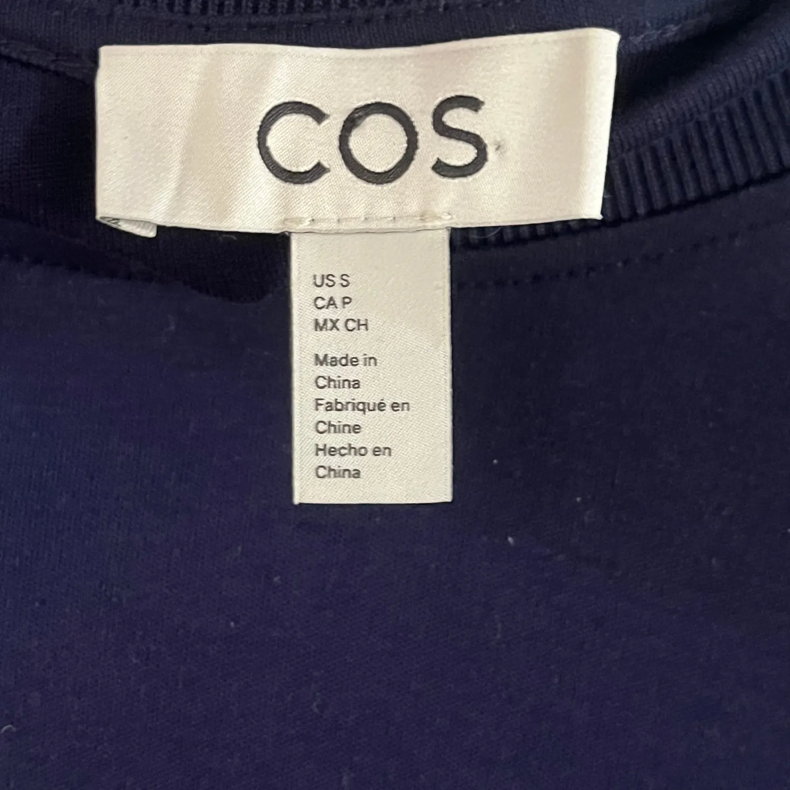 COS Asymmetric Gathered Waist Midi Dress Navy Size S - Image 5