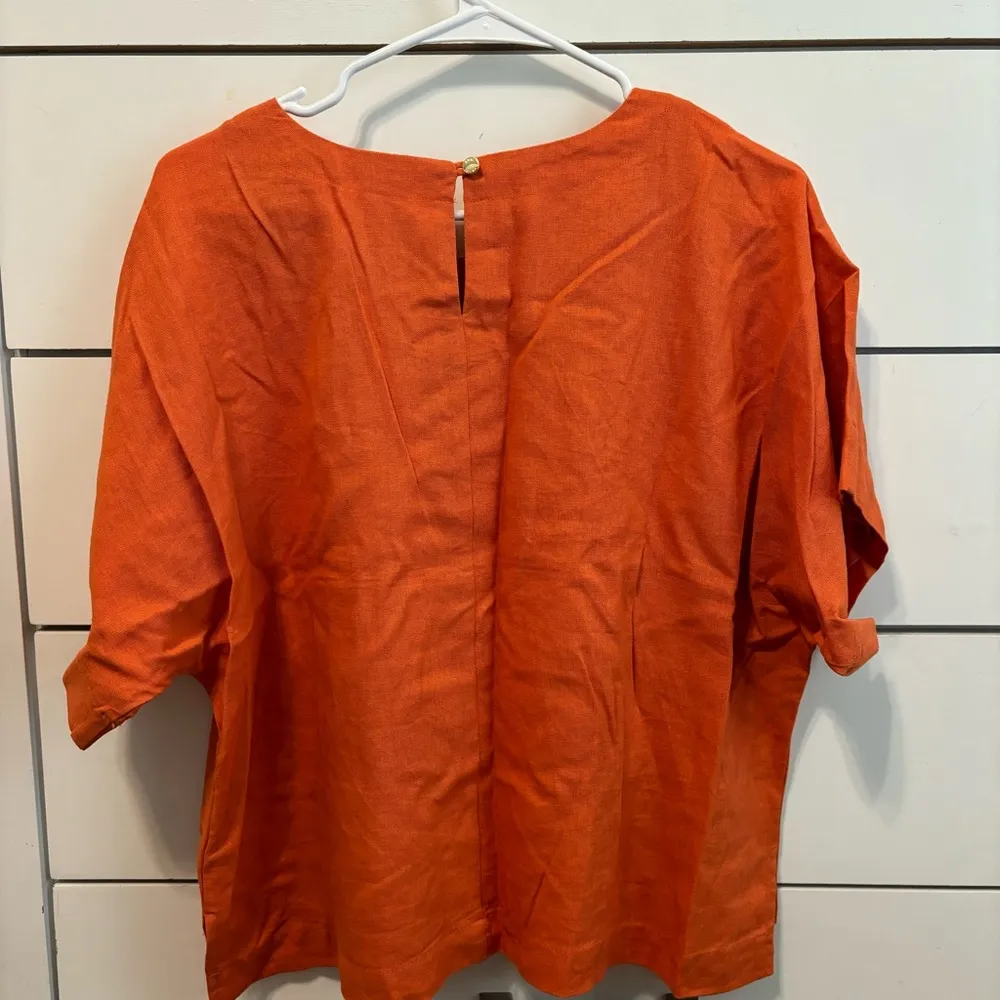 Anne Klein Orange Linen Short Sleeve Blouse - Image 2
