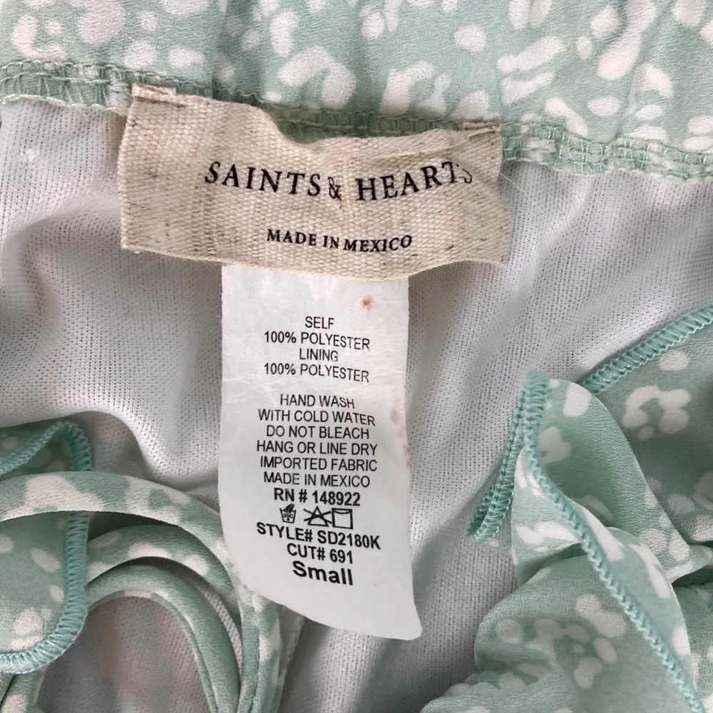 Saints & Hearts Smocked V Neck Cheetah Print Mini Dress Ruffle Long Sleeve Sz S Green - Image 13