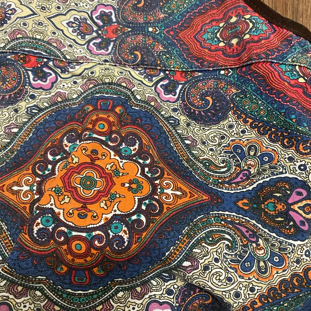 Yoga Mat Bag Boho Bohemian Print Blue Orange Purse Canvas 14” H X 12” W
5” deep - Image 2