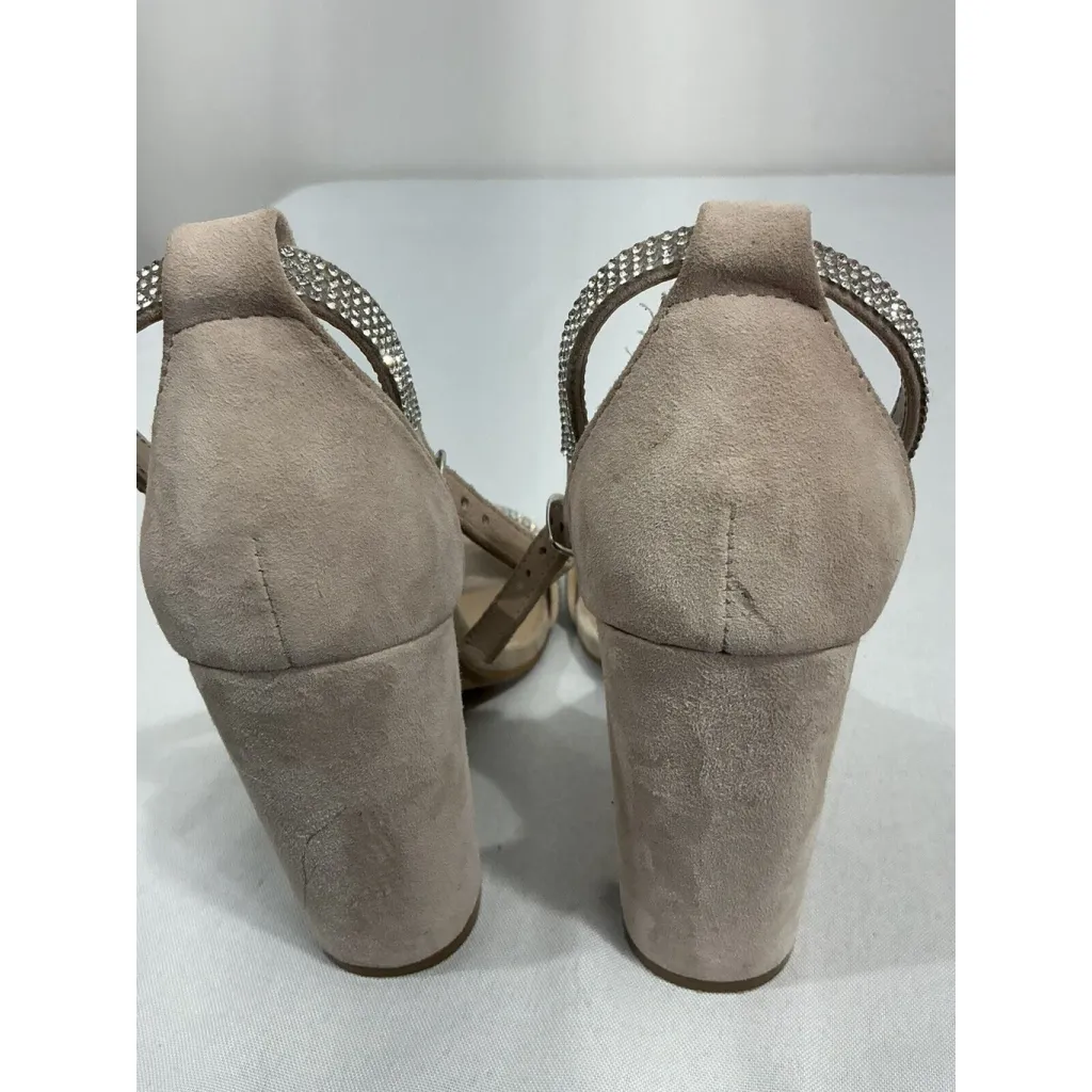 Womans Steve Madden Carrson 6.5 M Pink Suede Rhinestone Band Ankle Strap Heels - Image 5