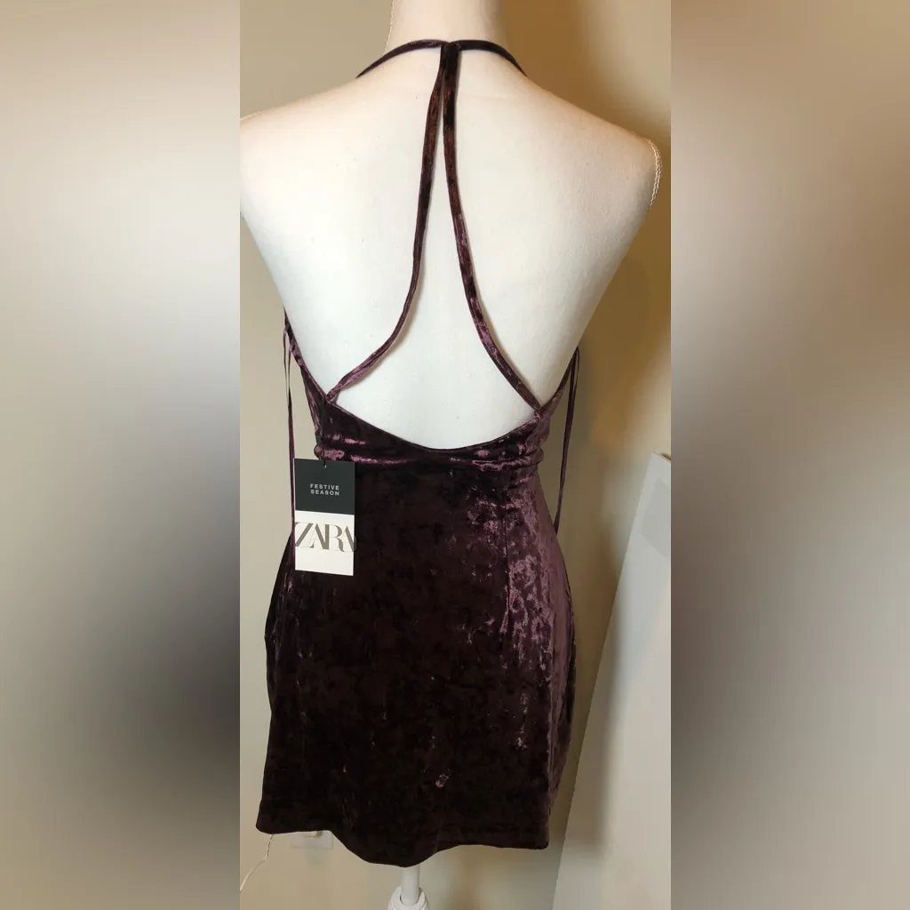 Zara *NWT* Velvet Halter Dress in Rich Purple - Image 3
