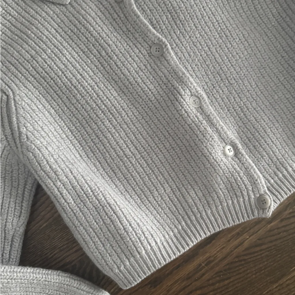 Wilfred grey knit chunky jumper collared button down sweater jacket - Image 4