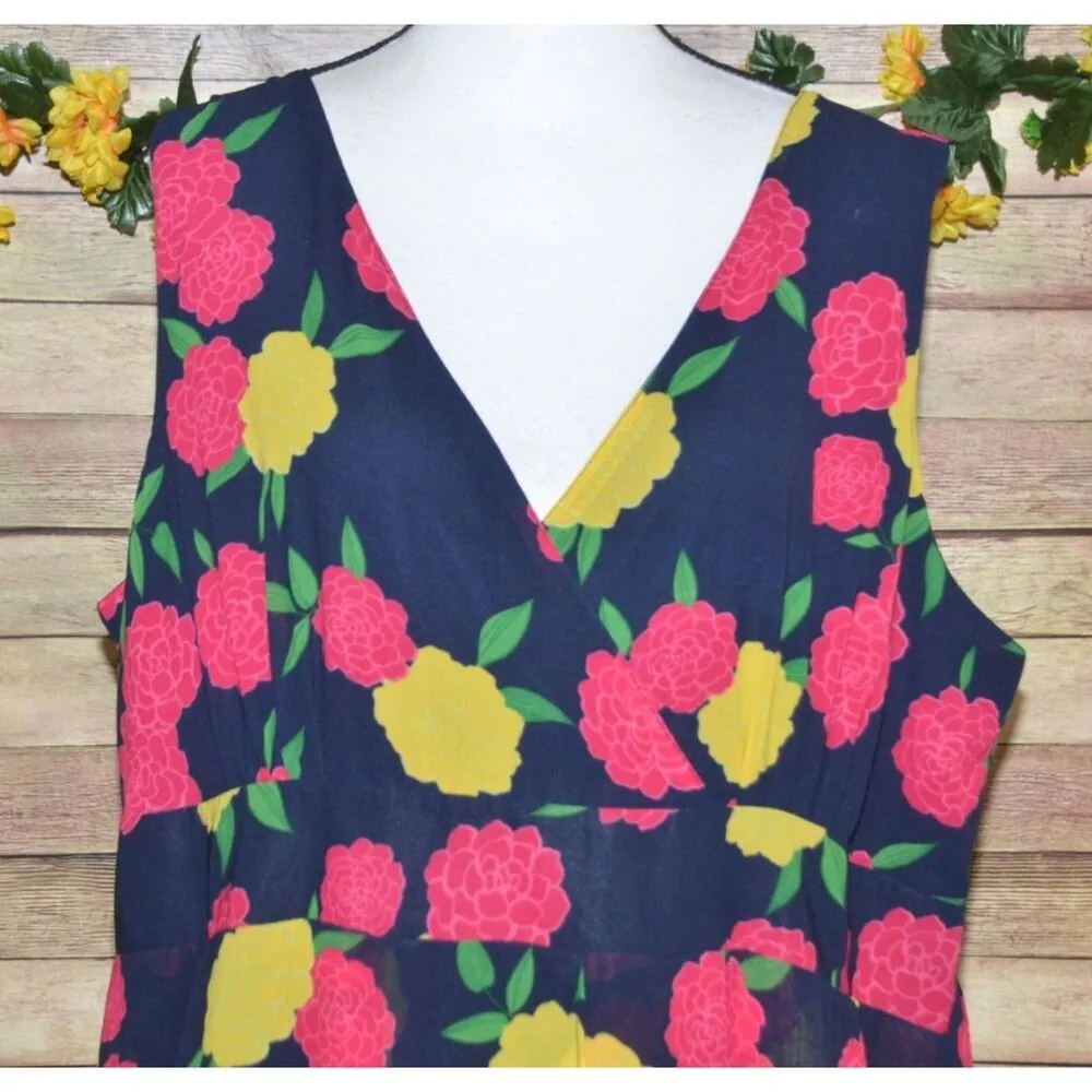 Jessica London Blue Floral Sleeveless Dress Plus Size 24 Flowy Ruffles Spring - Image 2