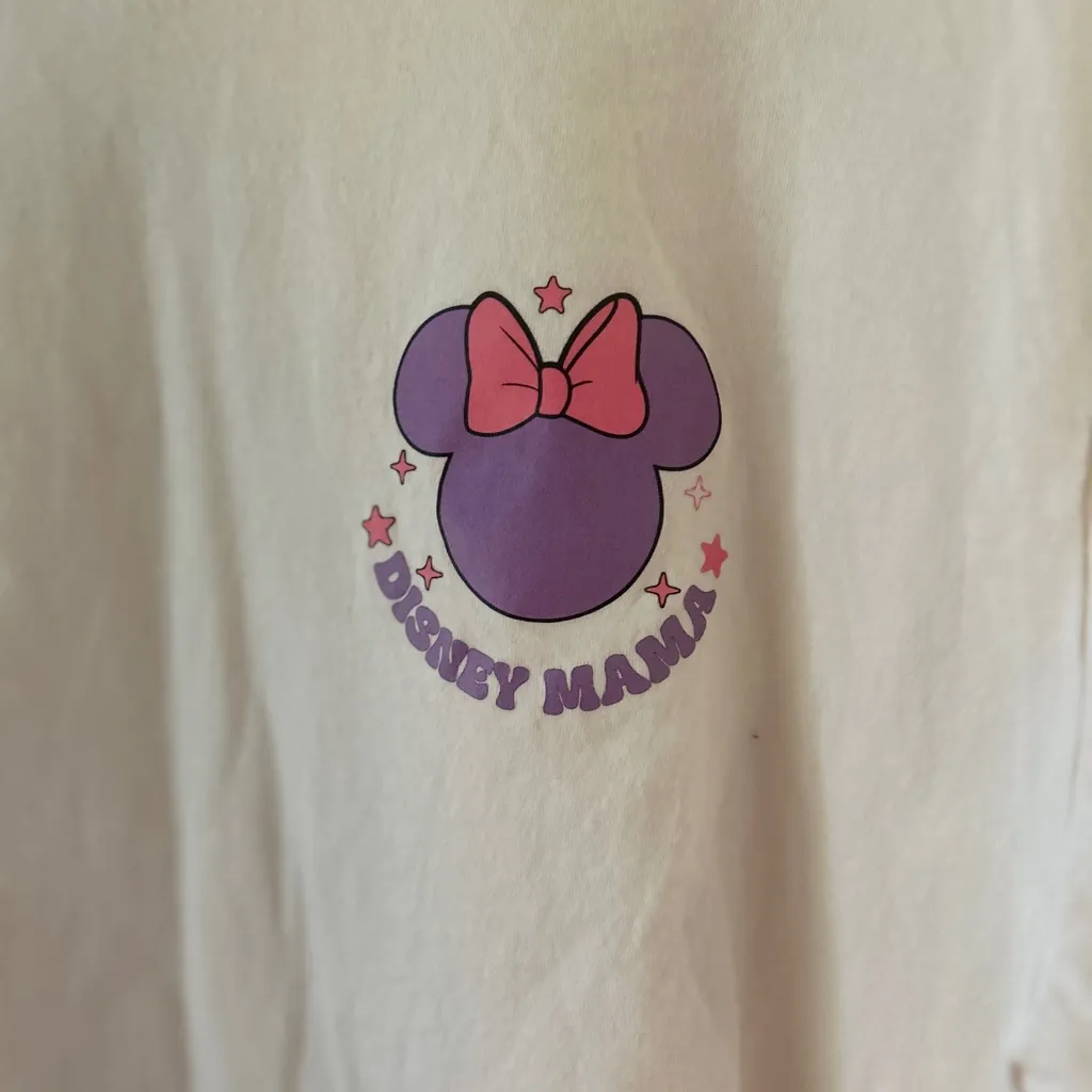 Women’s Bella Canvas Cream Tee with Purple Disney Print short sleeve size Large - Image 4