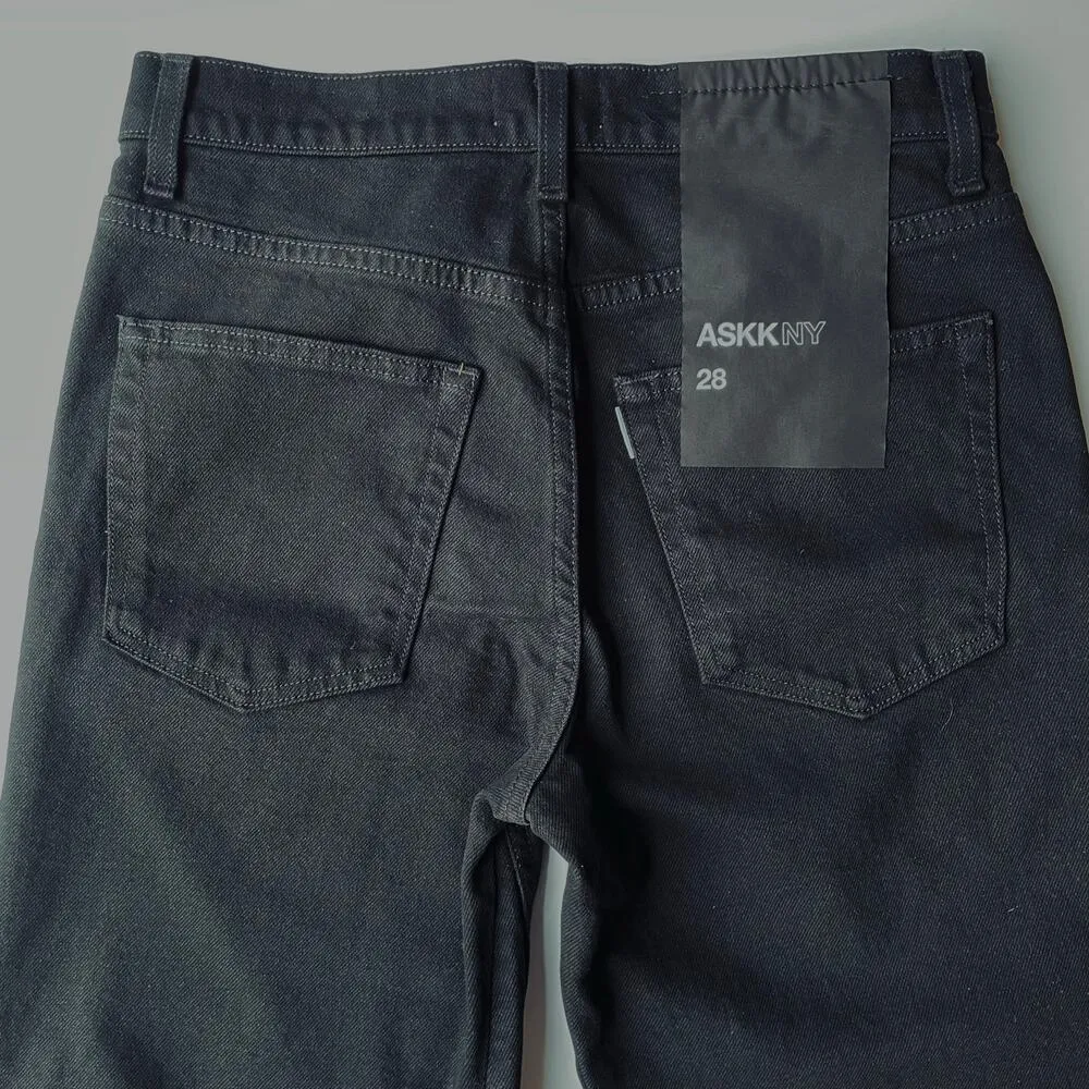 ASKK NY Crop Slim Wide Leg Jeans Raw Hem Black Resin Size 28 NEW - Image 7