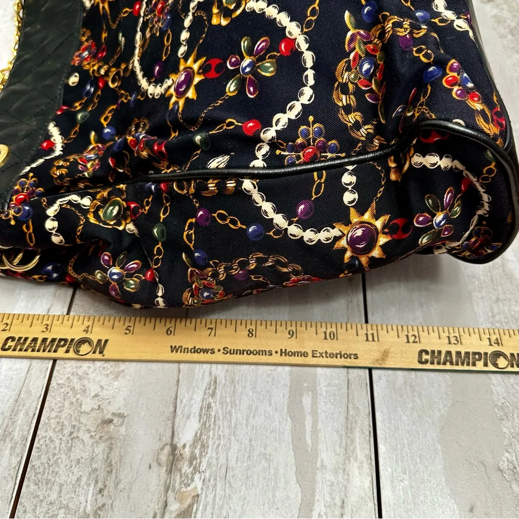 Monet Black Gold Chain Pattern Tote Bag Vintage 80s Jewelry Print Large Cloth - Image 16