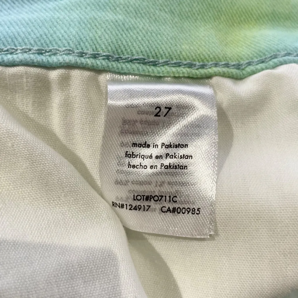 New WeWoreWhat Tie Dye Stretch Denim Flared Leg Bell Shorts Blue Green Size 27 - Image 18