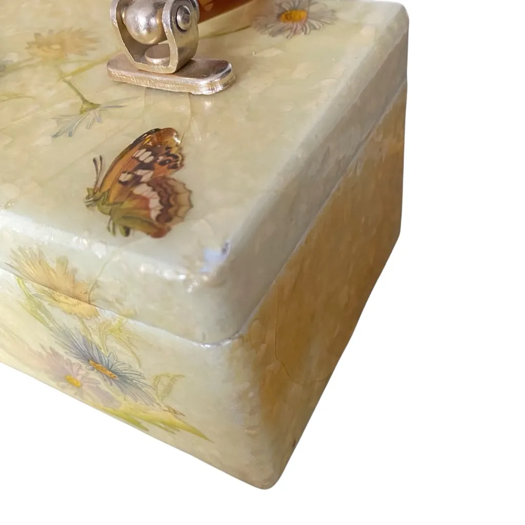 Vintage Yellow Butterfly Purse Box Orange Lucite Handle - Image 11
