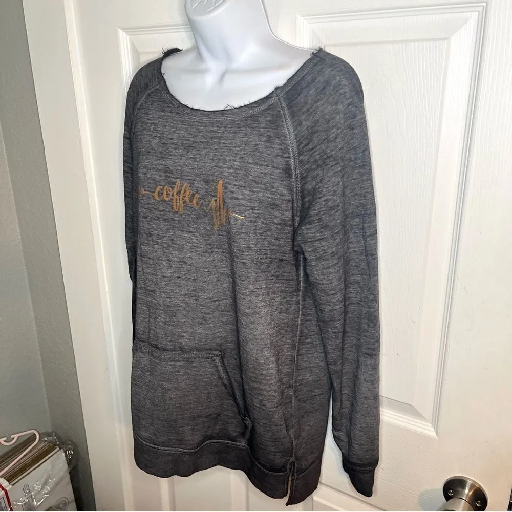 Zobha Heartbeat Metallic Coffee Graphic Gray Women's Sweatshirt Pouch Pocket L - Image 5