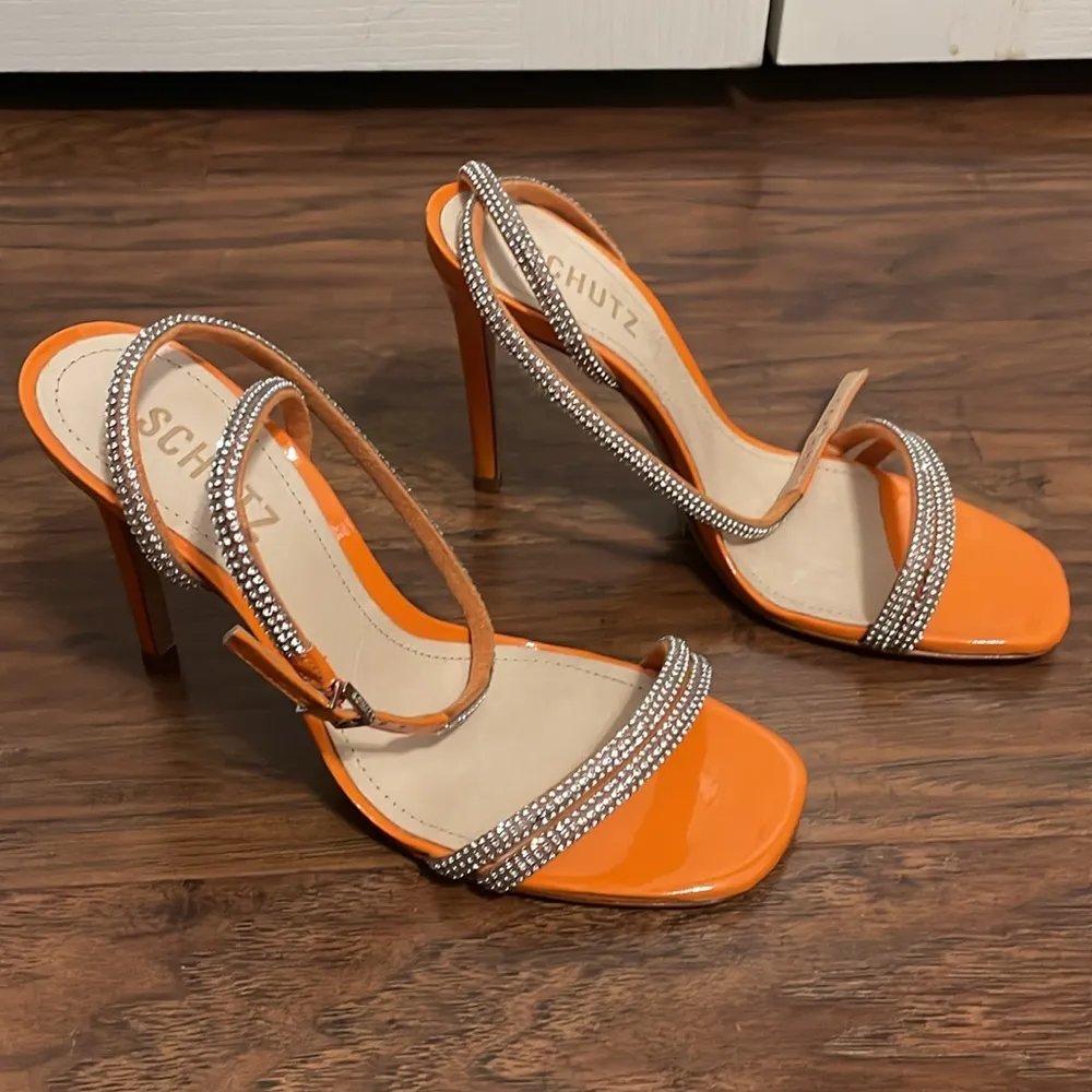 💙💖 SCHUTZ Altina Orange Rhinestone Ankle Wrap Heels - Image 4