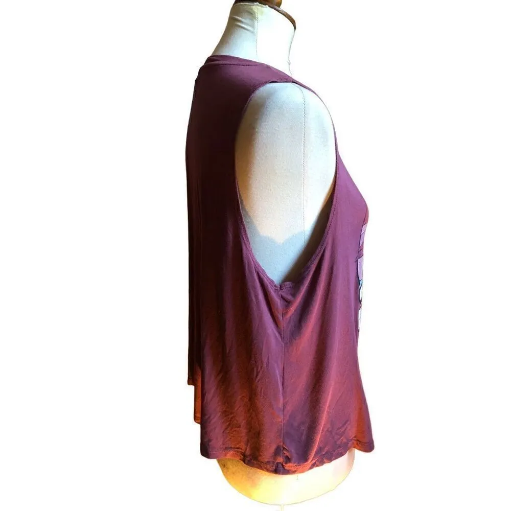 "HERE COMES THE SUN" Beatles George Harrison Song Burgundy slouchy tank crop top Red Size XL - Image 5